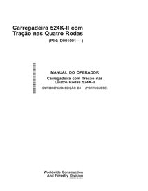 Manuel d'utilisation de la chargeuse sur pneus John Deere 524K-II au format PDF PT - John Deere manuels - JD-OMT386078X54-PT