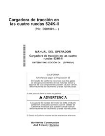 Manual del operador en formato PDF de la cargadora de ruedas John Deere 524K-II ES - John Deere manuales - JD-OMT386078X63-ES