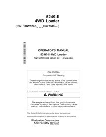 Manuel d'utilisation de la chargeuse sur pneus John Deere 524K-II PIN D677549 au format PDF - John Deere manuels - JD-OMT3871...