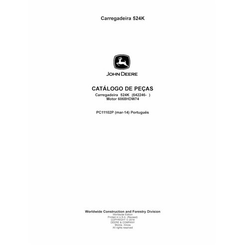 Catálogo de peças em pdf da carregadeira de rodas John Deere 524K PT - John Deere manuais - JD-PC11102P