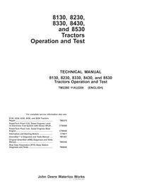 Manual técnico de operação e teste do trator John Deere 8130, 8230, 8330, 8430 e 8530 em PDF - John Deere manuais - JD-TM2280-EN