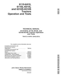 TM4572 John Deere 6110-6410, 6110L-6510L, 6310S- 6510S tractor pdf operation and test technical manual