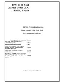 Manuel technique de réparation des bulldozers John Deere 450J, 550J, 650J au format PDF - John Deere manuels - JD-TM2258-EN