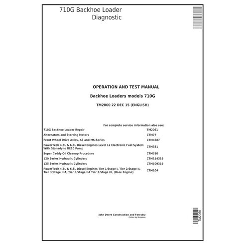 Manuel technique d'utilisation et de test de la chargeuse-pelleteuse John Deere 710G au format PDF - John Deere manuels - JD-...