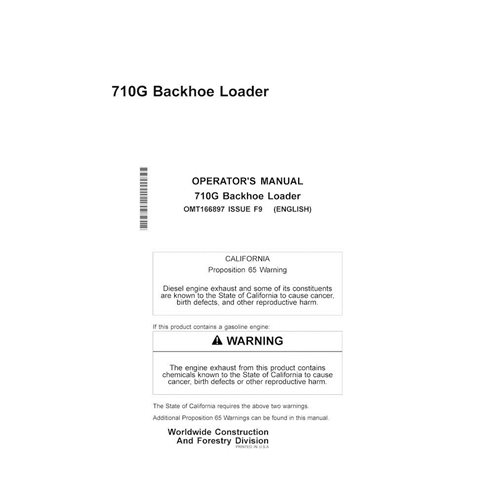 John Deere 710G backhoe loader pdf operator's manual  - John Deere manuals - JD-OMT166897-EN