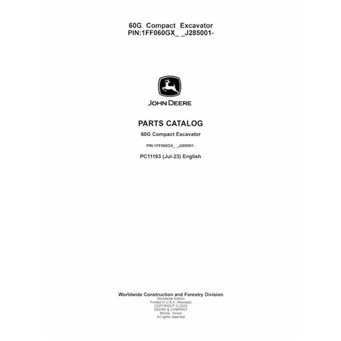 JD-PC11193 John Deere 60G compact excavator pdf parts catalog