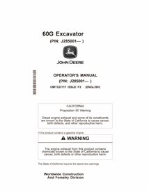 John Deere 60G compact excavator pdf operator's manual  - John Deere manuals - JD-OMT333117-EN