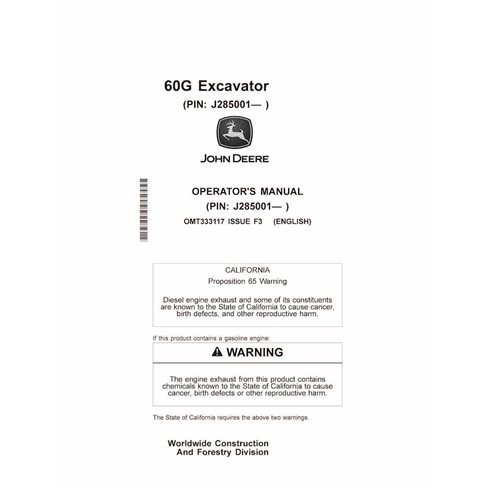 JD-OMT333117 John Deere 60G compact excavator operator's manual (OMT333117)