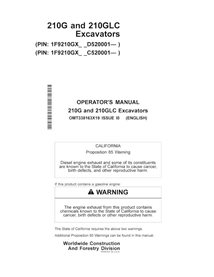 JD-OMT338163X19 John Deere 210G, 210GLC PIN: 1F9210GX- excavator pdf operator's manual