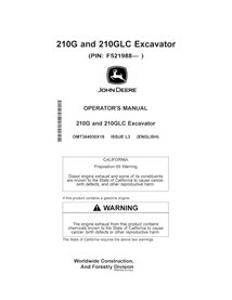JD-OMT364030X19 Manuel d'utilisation de la pelle John Deere 210G, 210GLC PIN: F521988 - PDF