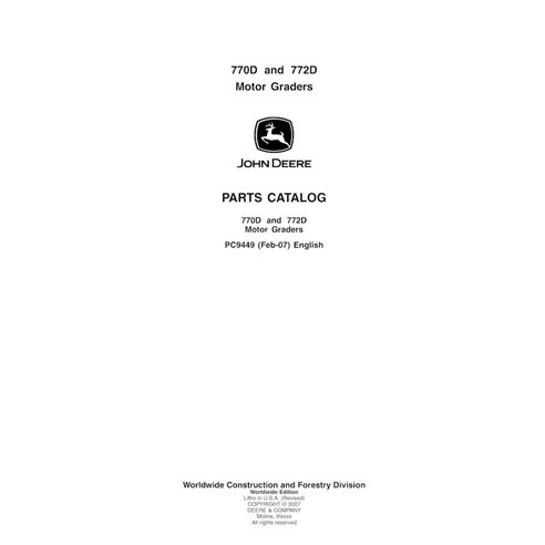 Catálogo de piezas en formato PDF de las motoniveladoras John Deere 770D y 772D - John Deere manuales - JD-PC9449-EN