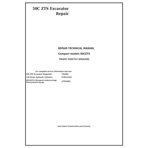 TM2057 John Deere 50C ZTS compact excavator repair technical manual (TM2057)
