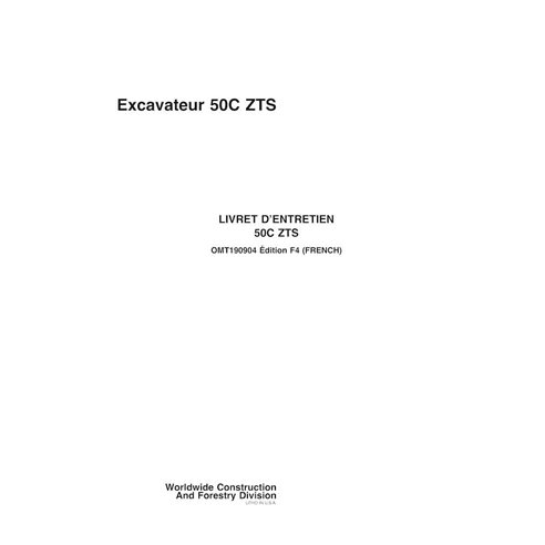 John Deere 50C ZTS compact excavator pdf operator's manual FR - John Deere manuals - JD-OMT190904-FR