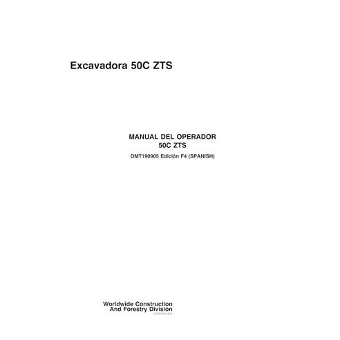 Manuel d'utilisation de la pelle compacte John Deere 50C ZTS au format PDF - John Deere manuels - JD-OMT190905-ES