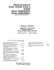 Manual técnico de operação e teste de niveladoras John Deere 670G, 670GP, 672G e 672GP em PDF PT - John Deere manuais - JD-TM...