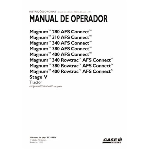 Manuel d'utilisation du tracteur Case Magnum 280, 310, 340, 380, 400 AFS Connect Stage V au format PDF PT - Case IH manuels -...