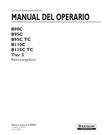 Manual do operador em PDF da retroescavadeira New Holland B90C, B95C, B95C TC, B110C, B115C TC Tier 3 ES - New Holland Constr...