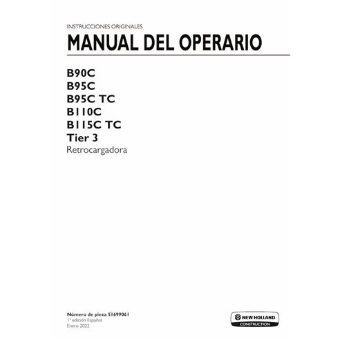 Manual del operador en formato PDF de la retroexcavadora New Holland B90C, B95C, B95C TC, B110C, B115C TC Tier 3 ES - New Hol...