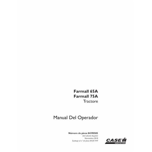 Manuel d'utilisation du tracteur Case Farmall 65A, 75A au format PDF - Case IH manuels - CASE-84390585-OM-ES