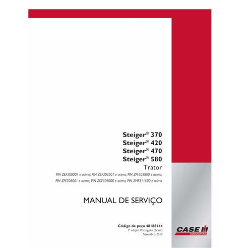 Manual de serviço do trator Case Steiger 370, 420, 470, 580 em pdf PT - Case IH manuais - CASE-48186144-SM-PT