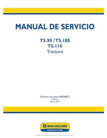 Manuel d'entretien du tracteur New Holland T5.95, T5.105, T5.115 au format PDF - New Holland Agriculture manuels - NH-8456801...