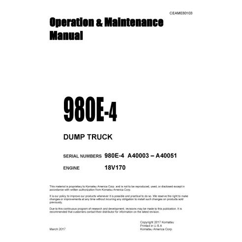Manuel d'utilisation et d'entretien du camion benne Komatsu 980E-4 - Komatsu manuels
