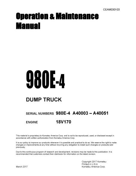Manual de operación y mantenimiento del camión volquete Komatsu 980E-4 - Komatsu manuales - KOMATSU-CEAM030103