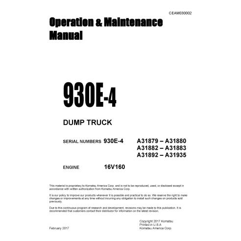 Manuel d'utilisation et d'entretien du camion benne Komatsu 930E-4 - Komatsu manuels - KOMATSU-CEAM030002