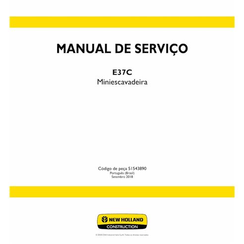 Manuel d'entretien de la mini-pelle New Holland E37C au format PDF PT - New Holland Construction manuels - NH-51543890-SM-PT