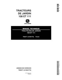 Manuel d'utilisation et d'entretien du tracteur John Deere 108, 111 au format PDF FR - John Deere manuels - JD-TM2571-FR