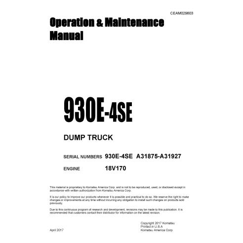 Manual de operação e manutenção do caminhão basculante Komatsu 930E-4SE - Komatsu manuais - KOMATSU-CEAM029803