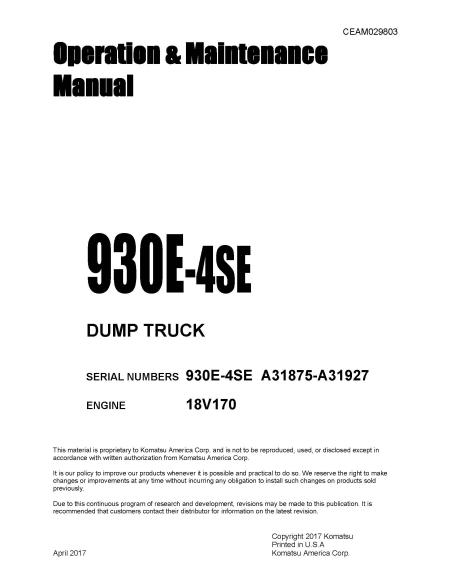 Komatsu 930E-4SE dump truck operation & maintenance manual - Komatsu manuals - KOMATSU-CEAM029803