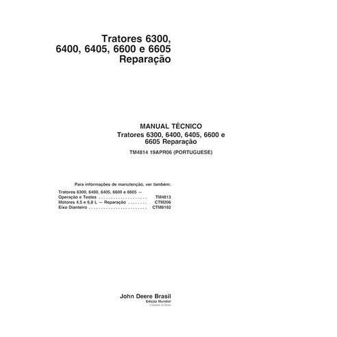 Manuel technique de réparation PDF des tracteurs John Deere 6300, 6400, 6405, 6600, 6605 PT - John Deere manuels - JD-TM4814-PT