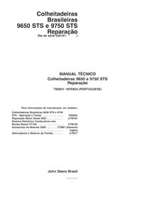 John Deere 9650 STS, 9750 STS colheitadeira pdf manual técnico de reparo PT - John Deere manuais - JD-TM2831-PT