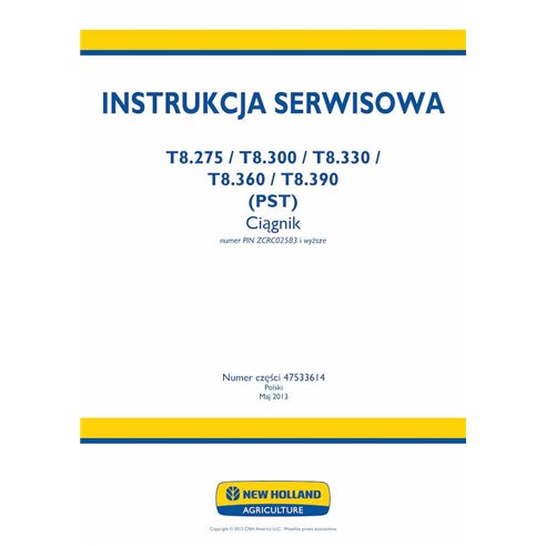 Manual de servicio del tractor New Holland T8.275, T8.300, T8.330, T8.360, T8.390 (PST) en formato pdf - New Holand Agricultu...