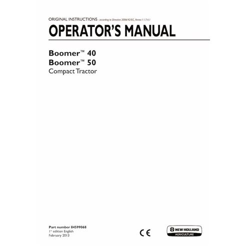 Manual do operador do trator compacto New Holland Boomer 40, 50 em PDF - New Holland Agricultura manuais - NH-84599068-OM-EN