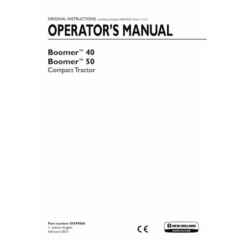NH-84599068-OM Manuel d'utilisation du tracteur compact New Holland Boomer 40, 50 au format PDF