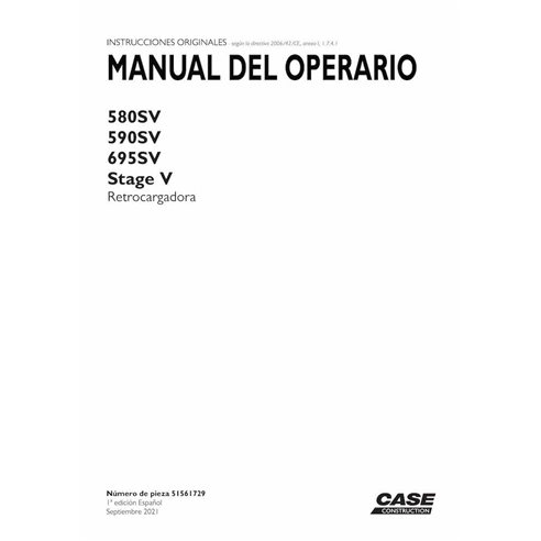 Case 580SV, 590SV, 695SV Stage V backhoe loader pdf operator's manual ES - Case manuals - CASE-51561729-OM-ES