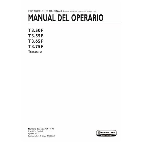 Manual del operador del tractor New Holland T3.50F, T3.55F, T3.65F, T3.75F en formato pdf ES - New Holand Agricultura manuale...