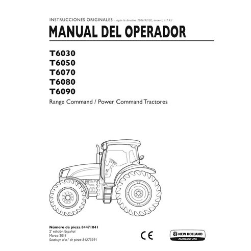 Manual del operador del tractor New Holland T6030, T6050, T6070, T6080, T6090 en formato pdf ES - New Holand Agricultura manu...