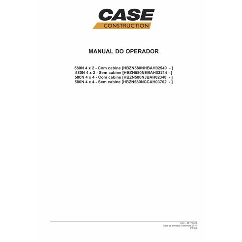 Manuel d'utilisation de la chargeuse-pelleteuse Case 580N au format PDF PT - Case manuels - CASE-48179425-OM-PT