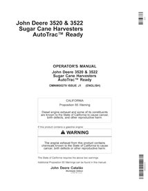 John Deere 3520, 3522 (2009, Issue J1) sugar cane harvester pdf operator's manual  - John Deere manuals - JD-OMNW00279-EN