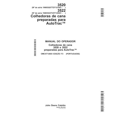 Manuel d'utilisation de la récolteuse de canne à sucre John Deere 3520, 3522 (2013-, édition F3) au format PDF PT - John Deer...