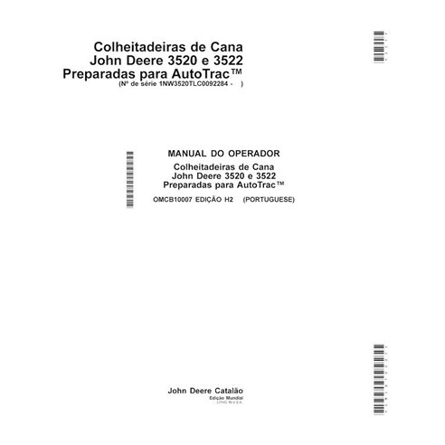 John Deere 3520, 3522 (2011-, Edição H2) colhedora de cana-de-açúcar pdf manual do operador PT - John Deere manuais - JD-OMCB...