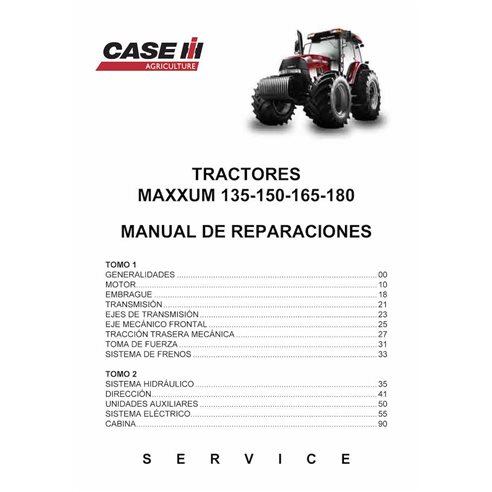 Manuel d'entretien du tracteur Case Maxxum 135, 150, 165, 180 au format PDF - Case IH manuels - CASE-73403961-SM-ES