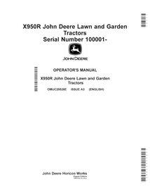 JD-OMUC29528E Manuel d'utilisation du tracteur à gazon John Deere X950R au format PDF