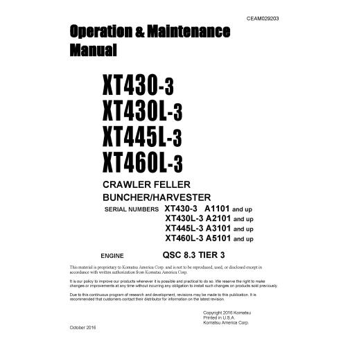 Manuel d'utilisation et d'entretien des abatteuses Komatsu XT430-3, XT430L-3, XT445L-3, XT460L-3 - Komatsu manuels - KOMATSU-...