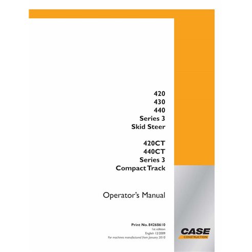 Manual do operador do carregador compacto Case 420, 430, 440, 420CT, 440CT Série 3 em PDF - Case manuais - CASE-84268610-OM-EN