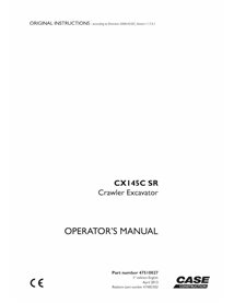 Case CX145C SR excavator pdf operator's manual  - Case manuals - CASE-47510027-OM-EN