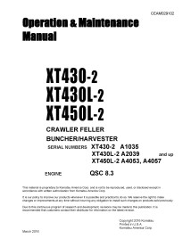 Manual de operação e manutenção do harvester Komatsu XT430-2, XT430L-2, XT450L-2 - Komatsu manuais